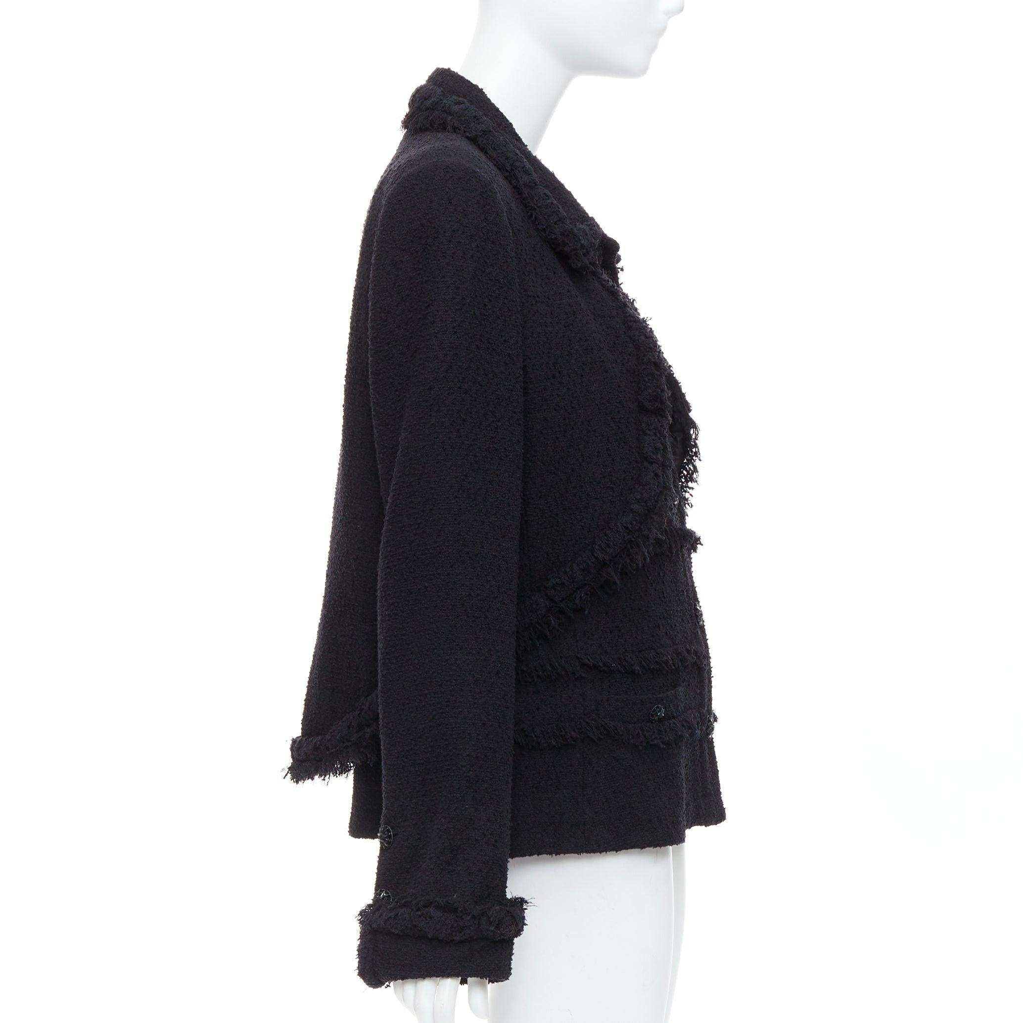  Chanel Runway noir tweed tressé frange garniture trompette veste 4 poches superposées Pour femmes 