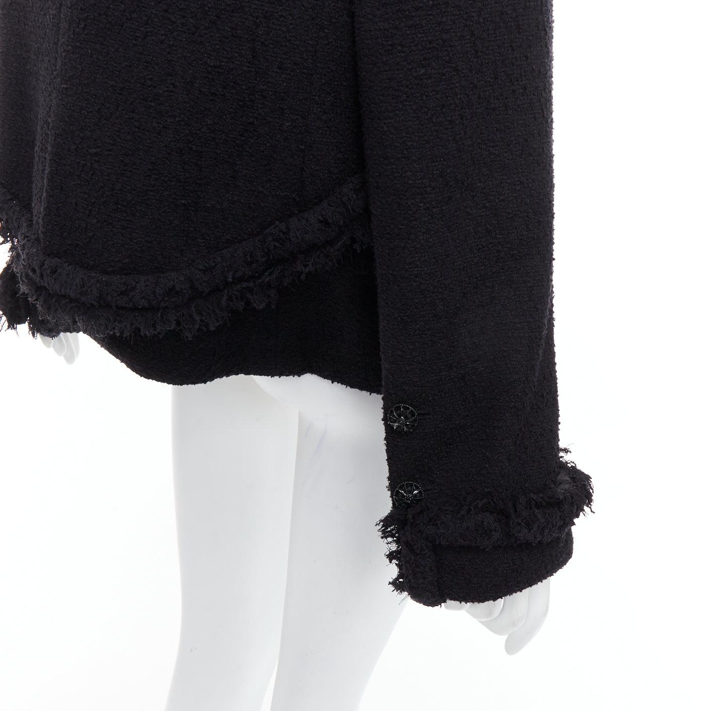 Chanel Runway noir tweed tressé frange garniture trompette veste 4 poches superposées 4