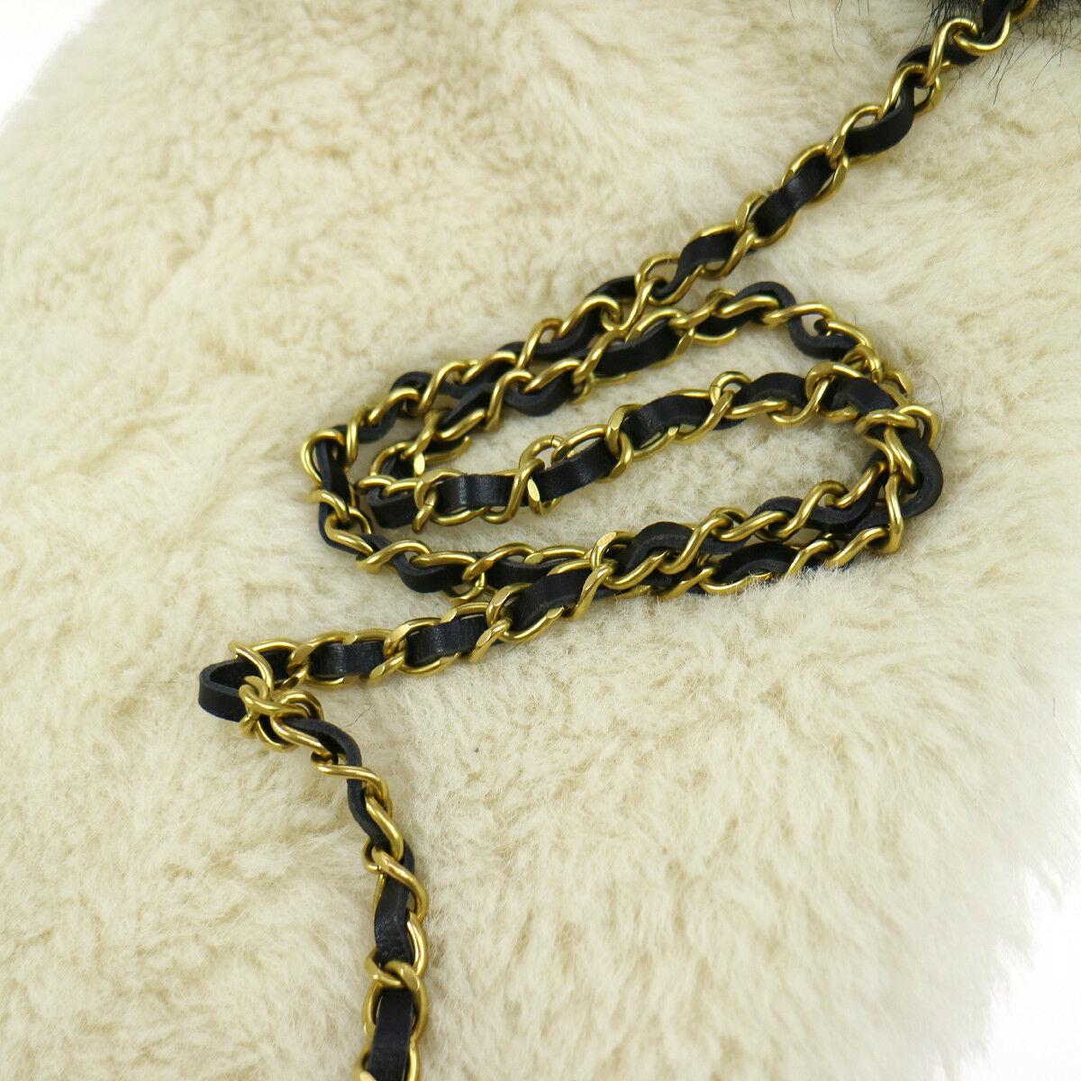 Beige Chanel Runway Black White Fur Gold Logo Evening Muffler Shoulder Hand Mitt Bag