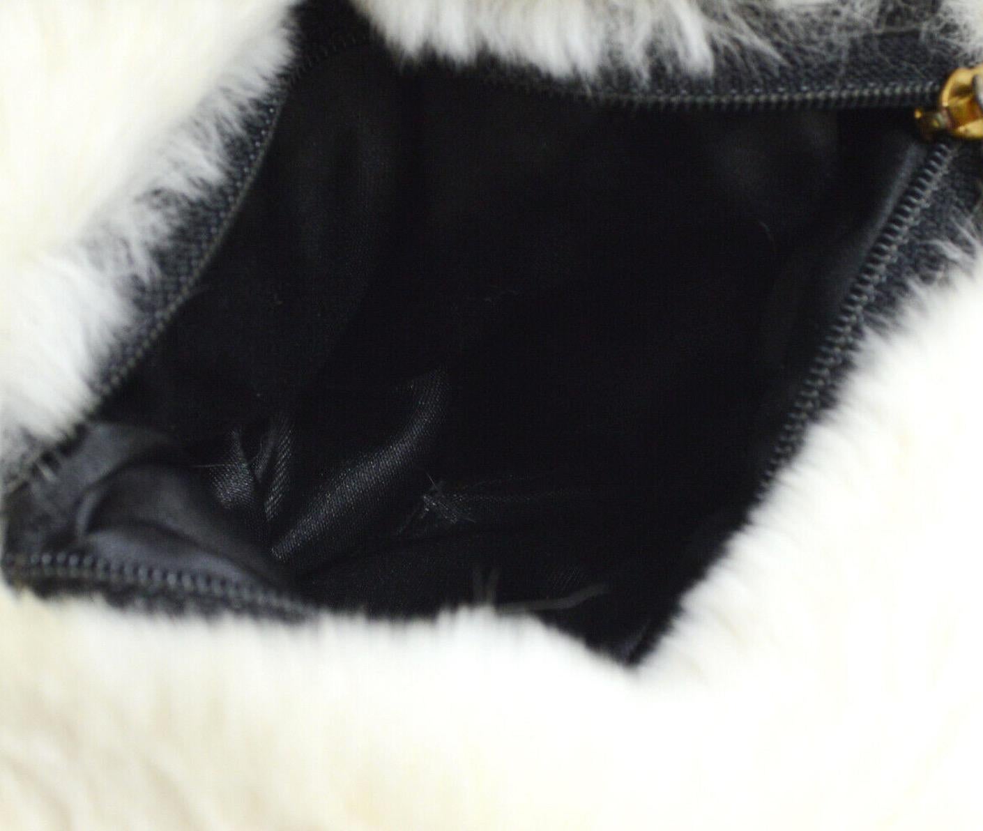 Chanel Runway Black White Fur Gold Logo Evening Muffler Shoulder Hand Mitt Bag In Good Condition In Chicago, IL