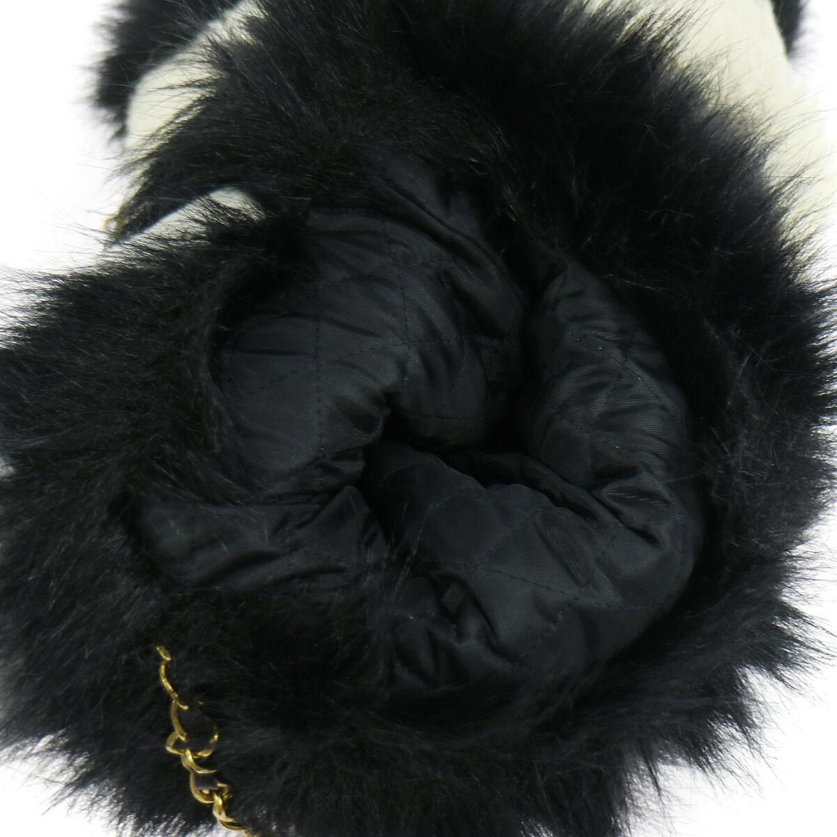 Chanel Runway Black White Fur Gold Logo Evening Muffler Shoulder Hand Mitt Bag 2