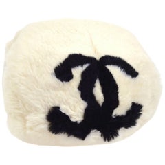 Chanel Runway Black White Fur Gold Logo Evening Muffler Shoulder Hand Mitt Bag