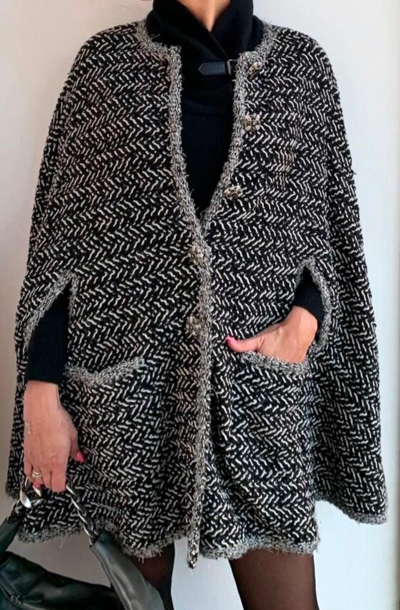Women's or Men's Chanel Runway CC Gripoix Buttons Tweed Cape 50 FR