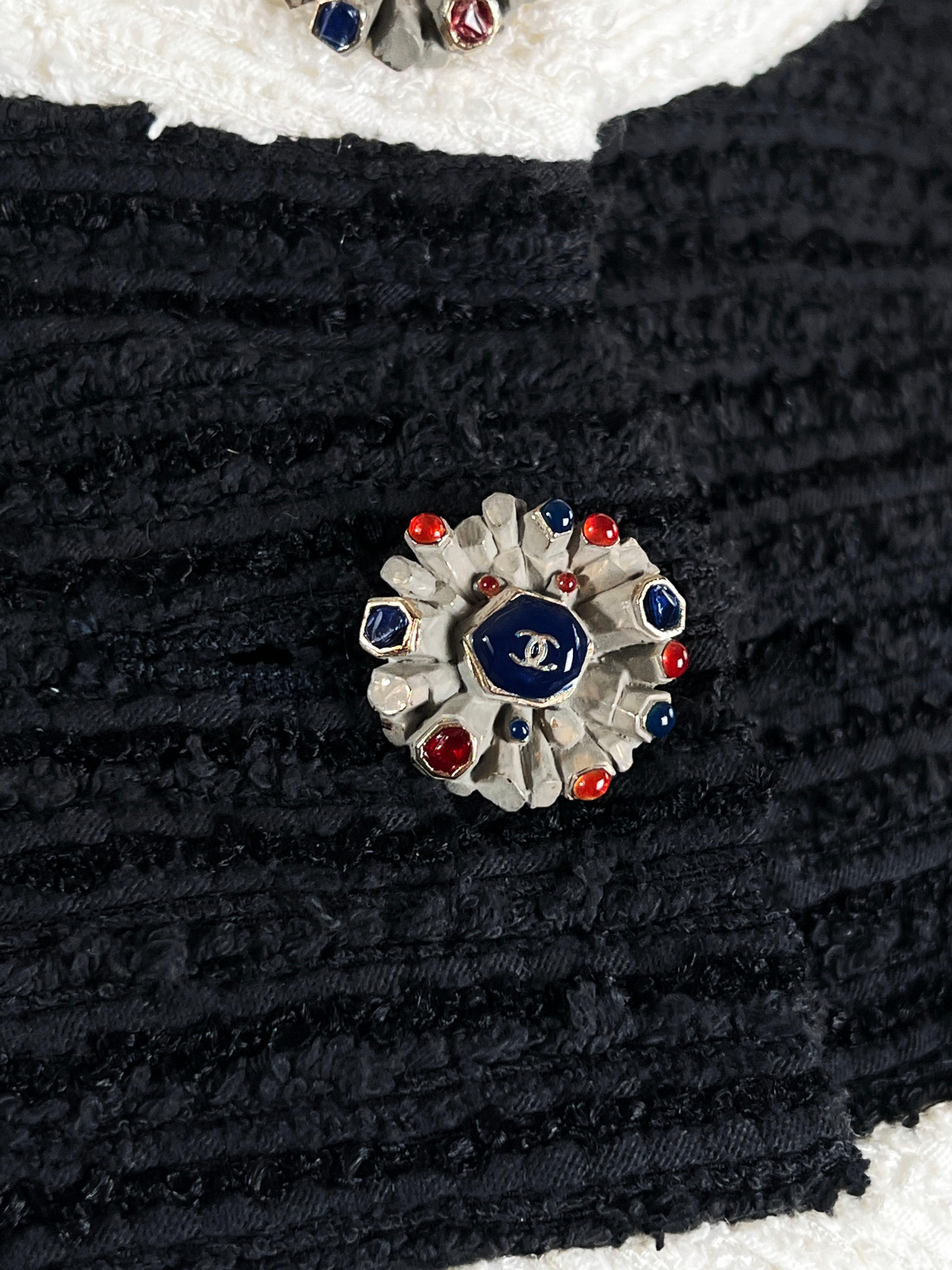 Chanel Runway CC Jewel Buttons Black Tweed Crop Jacket  For Sale 7