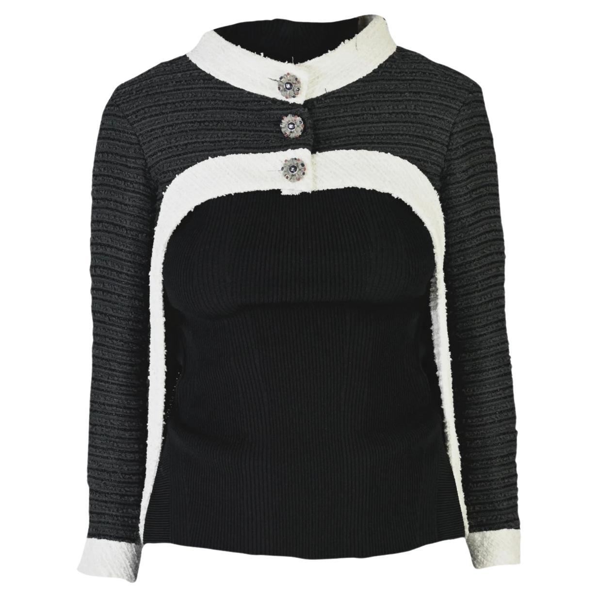 Chanel Runway CC Jewel Buttons Black Tweed Crop Jacket  For Sale