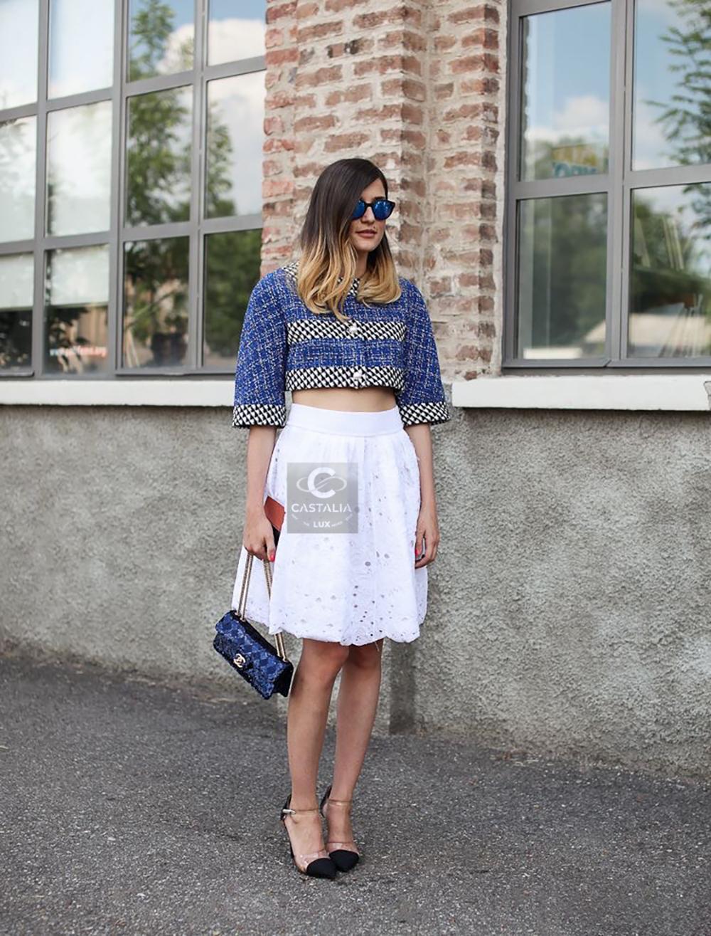 da uomo o donna Chanel, giacca in tweed con bottoni di perle, 34 FR in vendita