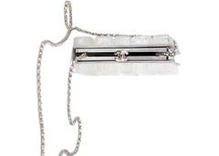Chanel Runway Clear Plexi Block Cube Silver Leather Evening Clutch Shoulder Bag