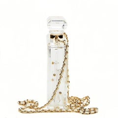 Chanel Runway Clear Resin Leather Gold Perfume Bottle Chain Evening Shoulder Bag