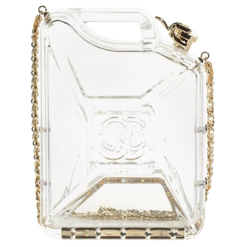 Sac à bandoulière de soirée Chanel en cuir doré « Runway Clear Translucent Gas »