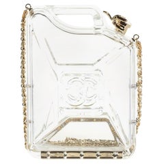 Borsa da sera a tracolla Chanel da passerella, in pelle trasparente, color oro gas