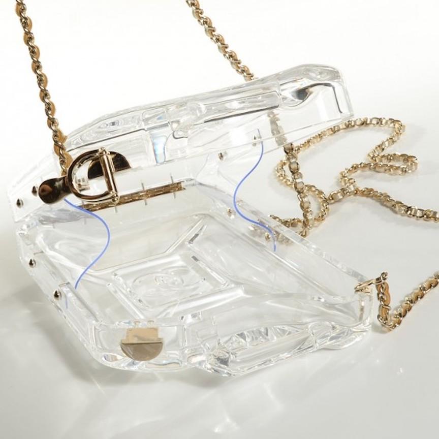 Women's Chanel Runway Clear Translucent Gold Leather Evening Shoulder Bag in Box