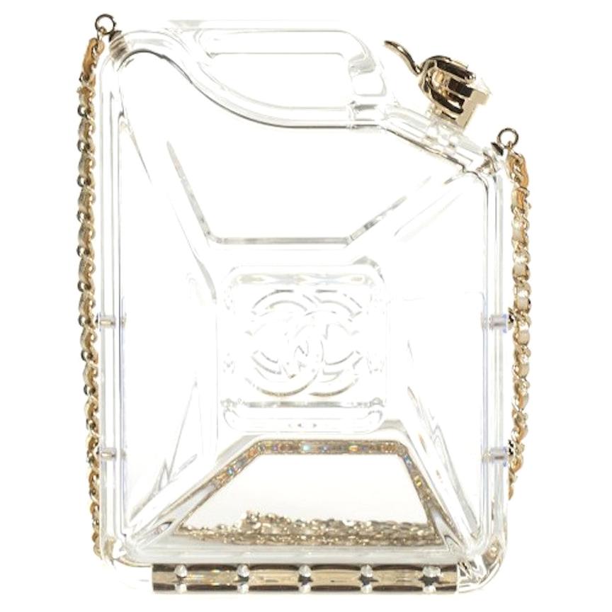 Chanel Runway Clear Translucent Gold Leather Evening Shoulder Bag in Box