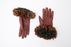 Chanel Runway Cognac Leather Causse Gloves with Lemarié Feathers, Pre-Fall 2013