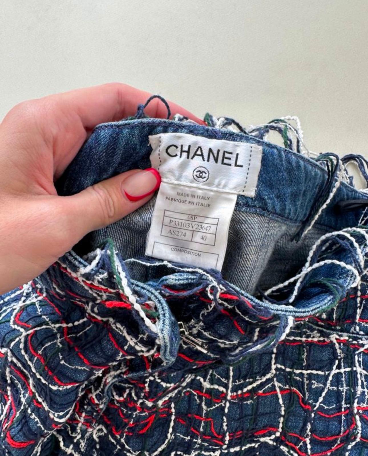 Chanel Runway Collectors Jeans with Tweed Accent For Sale 9