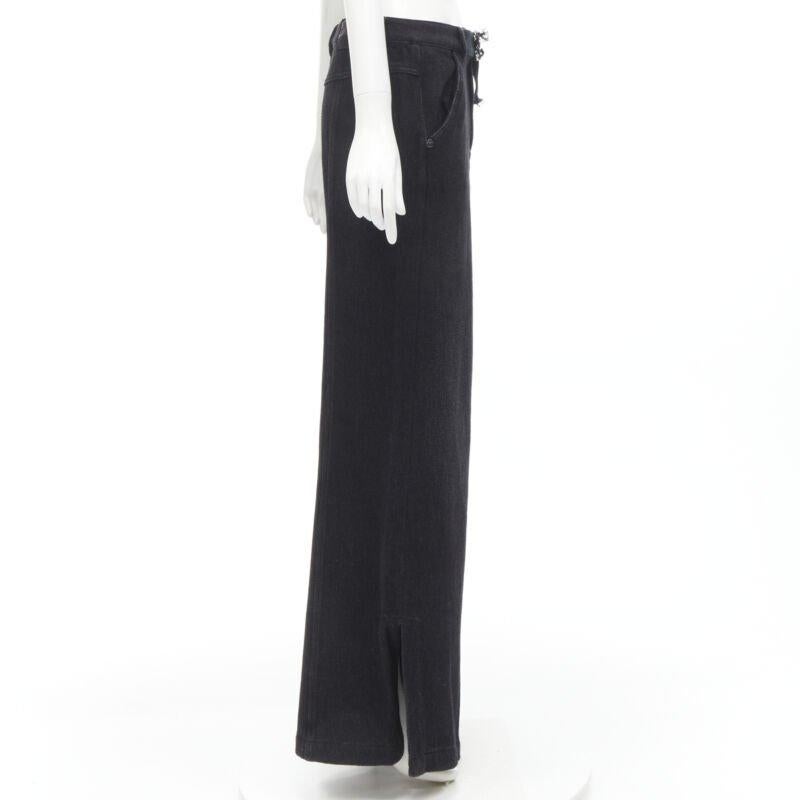 CHANEL Runway cotton black CC chain buckle belt wide leg bell bottom pants FR38 In Good Condition For Sale In Hong Kong, NT