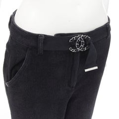 CHANEL Runway cotton CC chain buckle belt wide leg bell bottom pants FR38 M