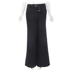 CHANEL Runway cotton CC chain buckle belt wide leg bell bottom pants FR38 M