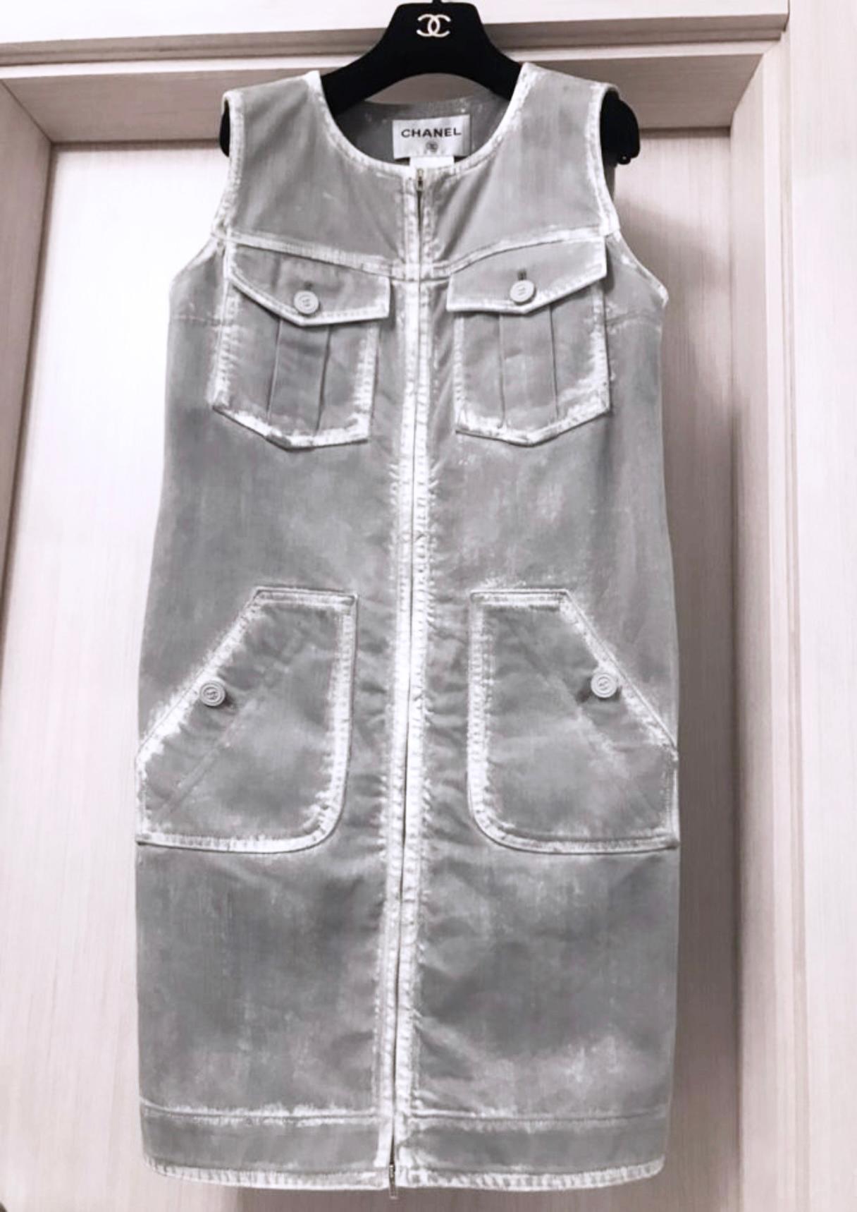 Chanel Runway Distressed Denim CC Buttons Jacket Dress  For Sale 2