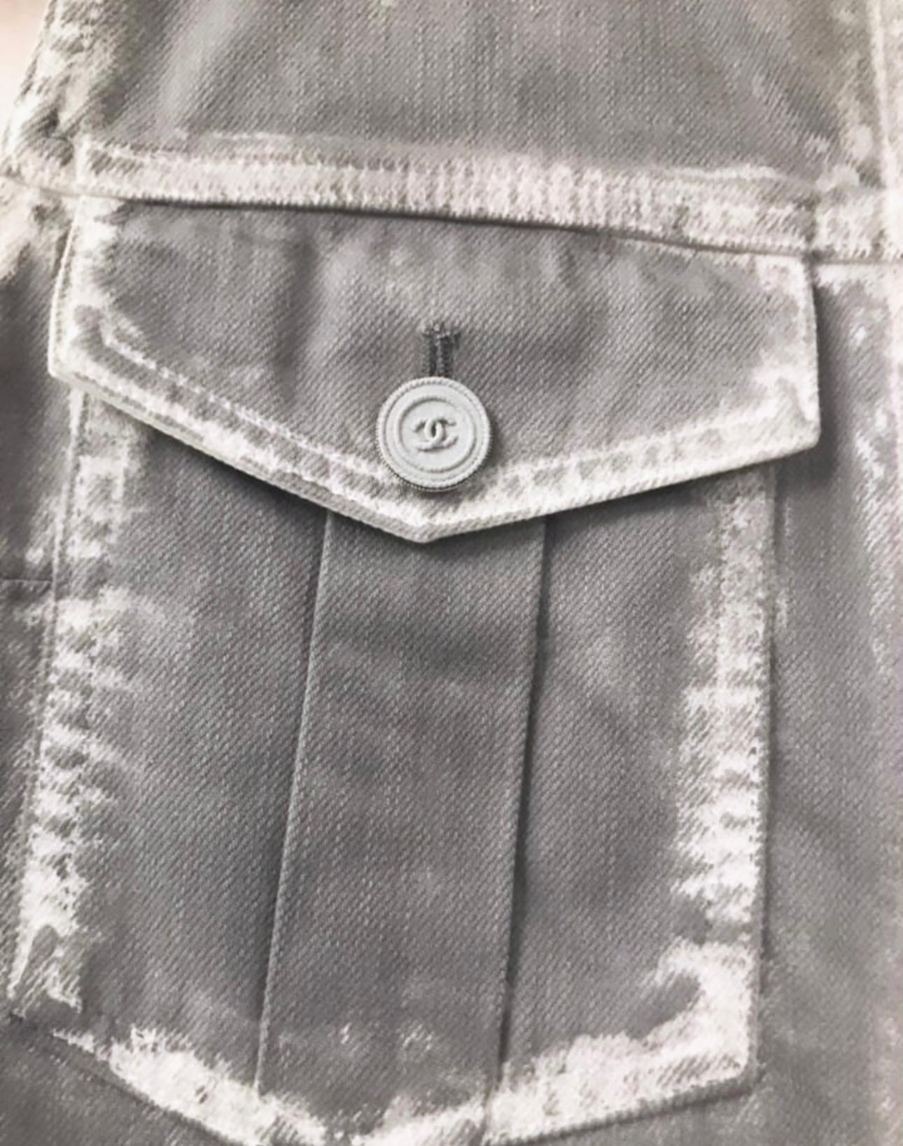Chanel Runway Distressed Denim CC Buttons Jacket Dress  For Sale 3