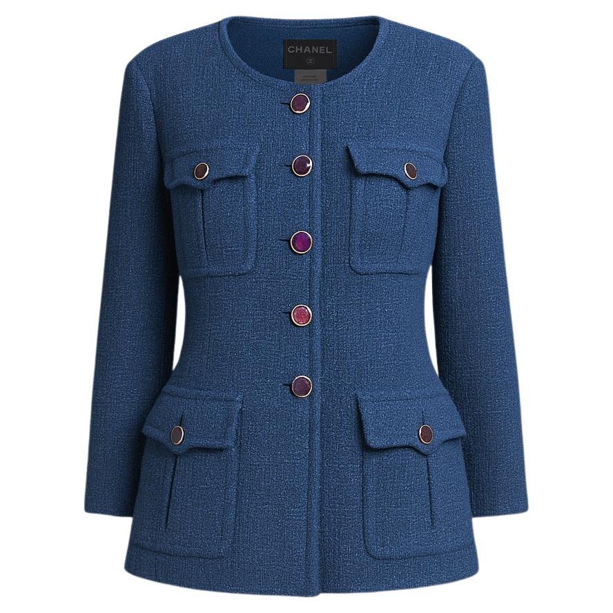 CHANEL Runway Emerald Tweed Jacket with Gripoix Buttons 42 FR