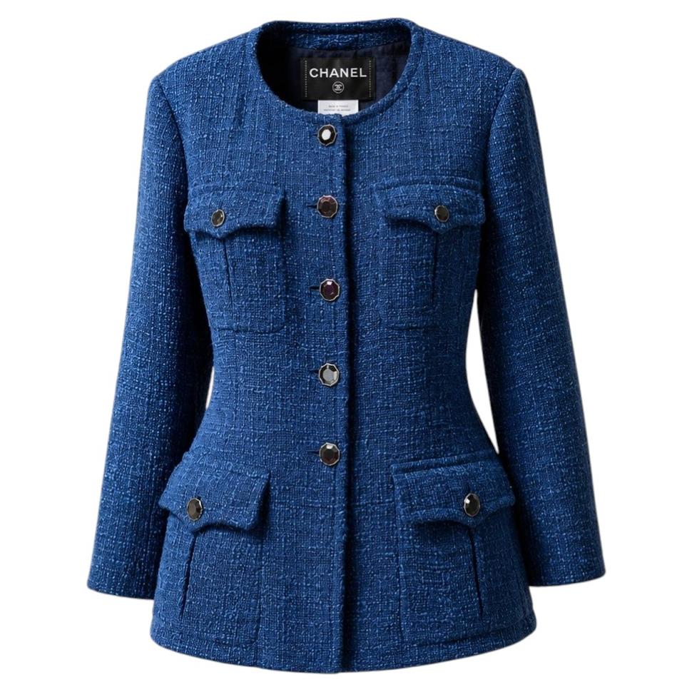 Chanel, giacca in tweed smeraldo da passerella con bottoni Gripoix 42 FR