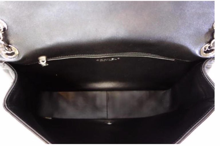 Chanel Runway Faux Fur Black Silver Leather No 5 CC Evening Shoulder