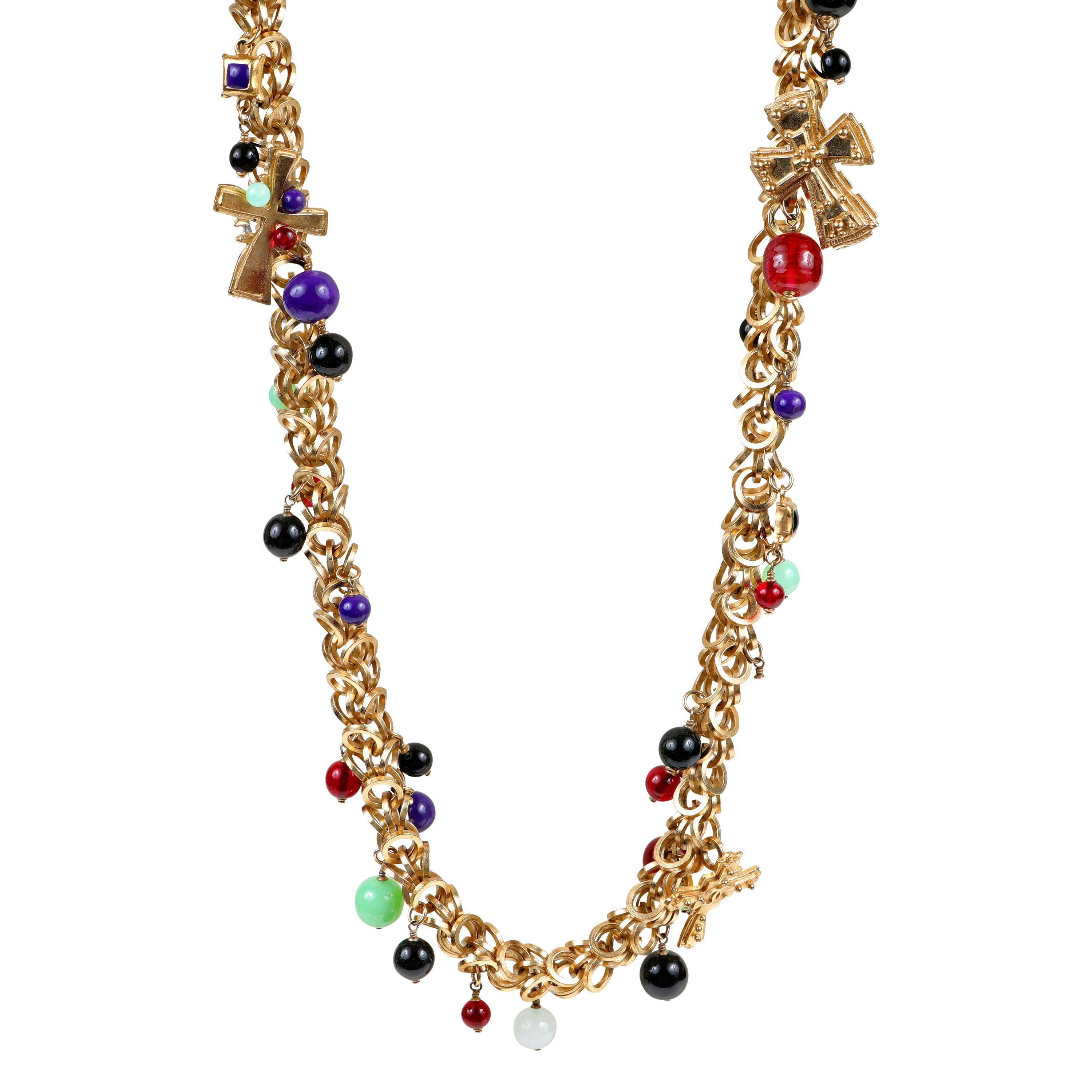 Or Chanel Runway Collier collier vintage perlé de perles Gripoix et chaîne en or en vente