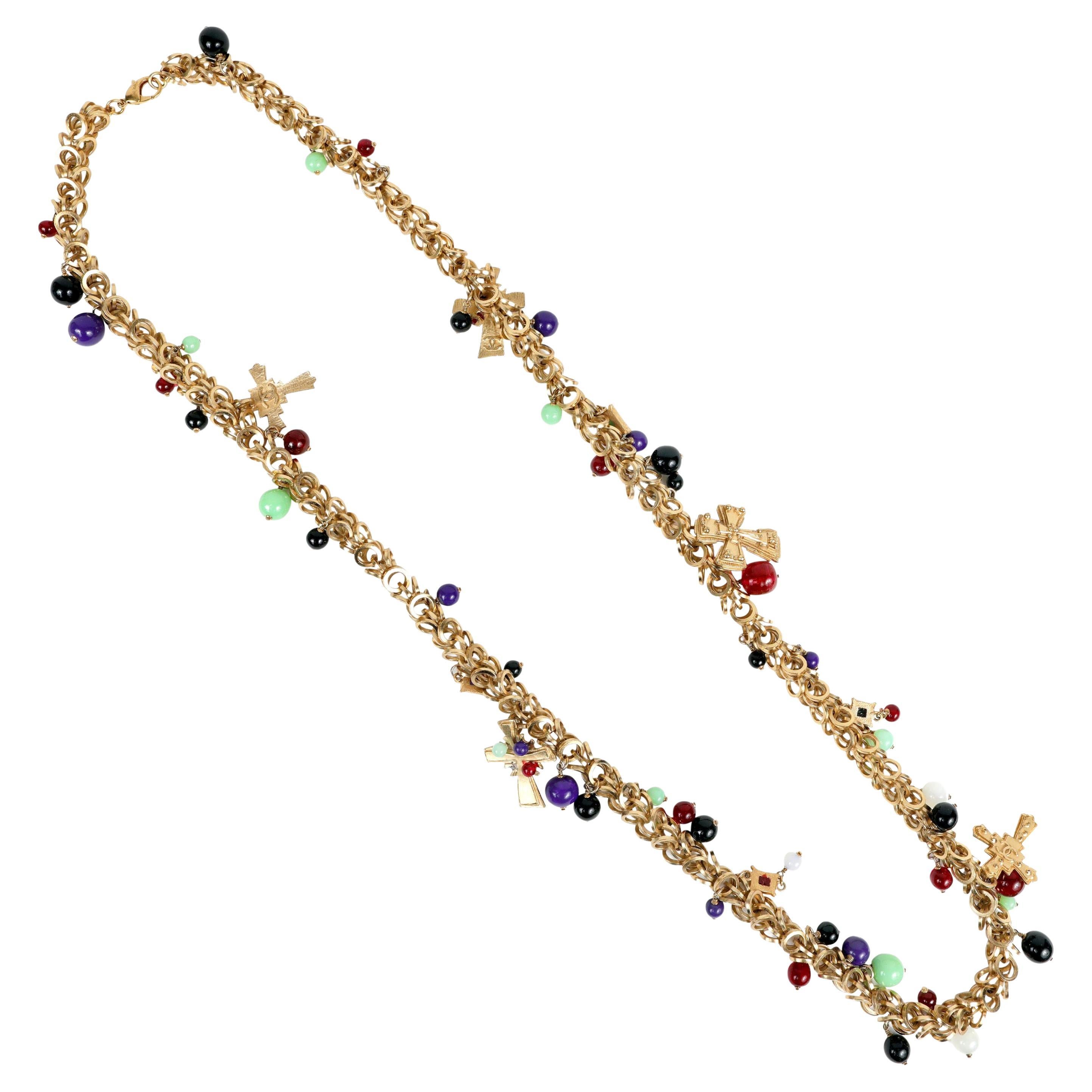 Chanel Laufsteg Goldkette und Gripoix Perlen Vintage Gürtel Halskette im Angebot