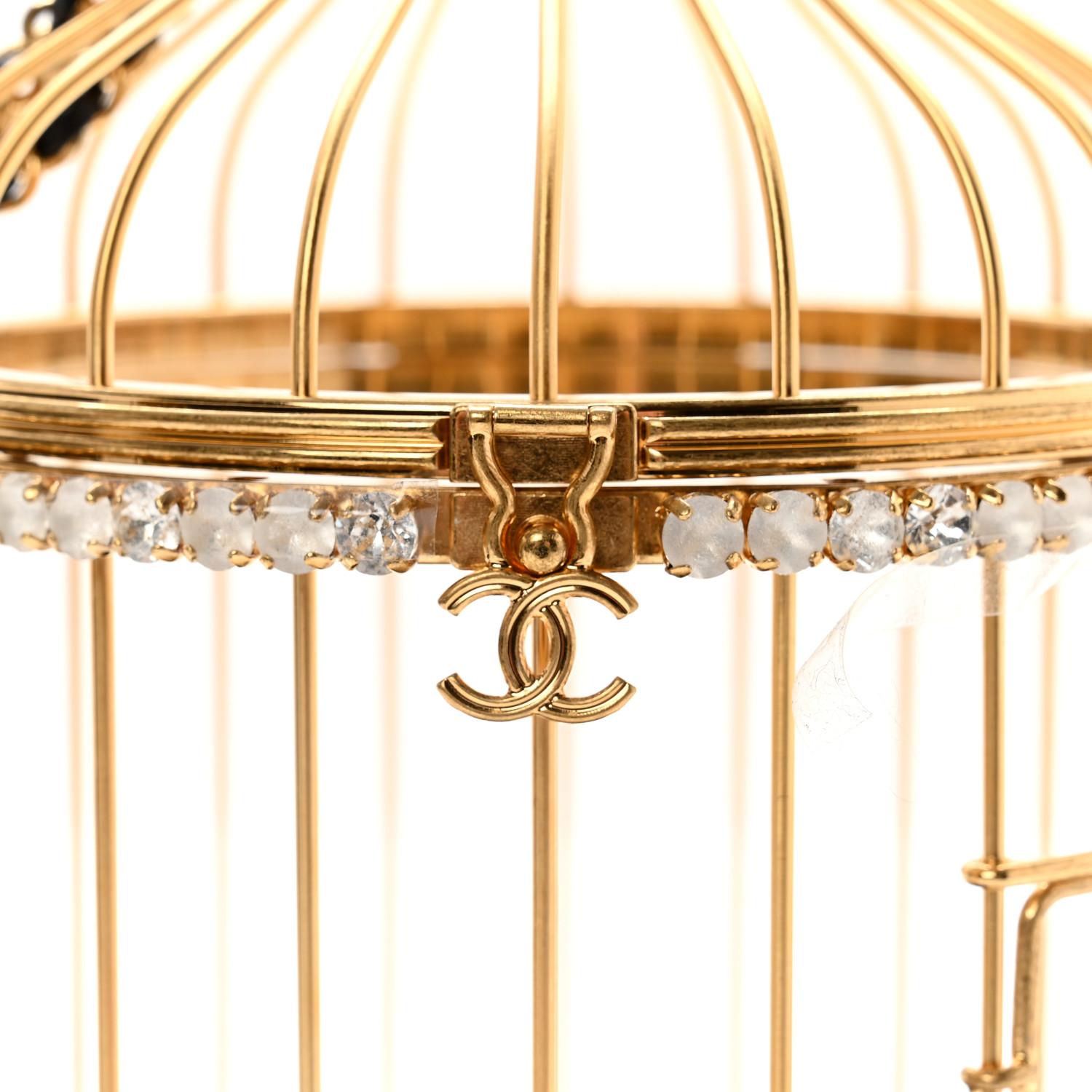 Women's Chanel Runway Gold Crystal Birdcage Minaudière For Sale