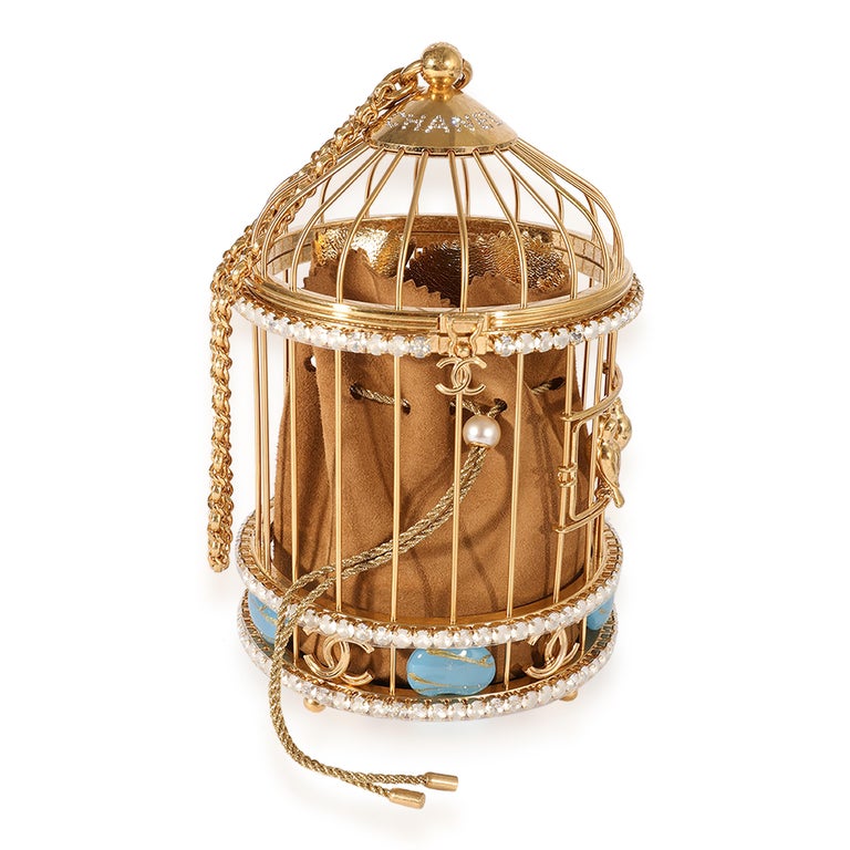 Chanel Runway Gold-Tone Metal and Crystal Bird Cage Minaudière For