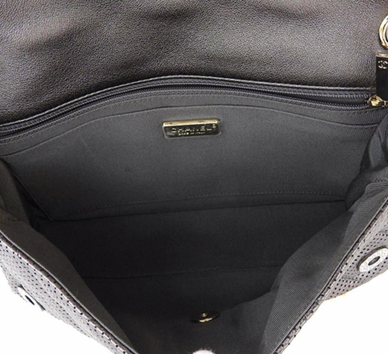 Women's Chanel Runway Gray Gold Gunmetal Rhinestone Medium Shoulder Flap Evening Bag