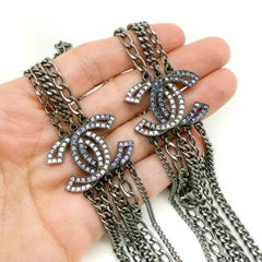 Chanel Runway Gunmetal Amethyst Crystal CC Chain Necklace 2016 Cruise