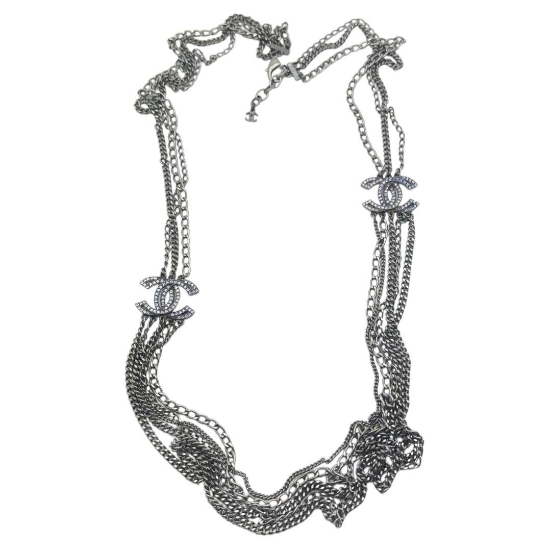 Chanel Runway Gunmetal Amethyst Crystal CC Chain Necklace 2016 Cruise