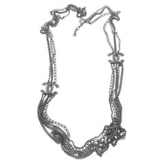 Chanel Runway Gunmetal Amethyst Crystal CC Chain Necklace 2016 Cruise