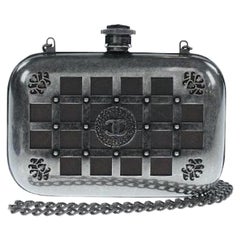 Chanel Runway Gunmetal Gray Metal Canteen Evening Clutch Shoulder Bag