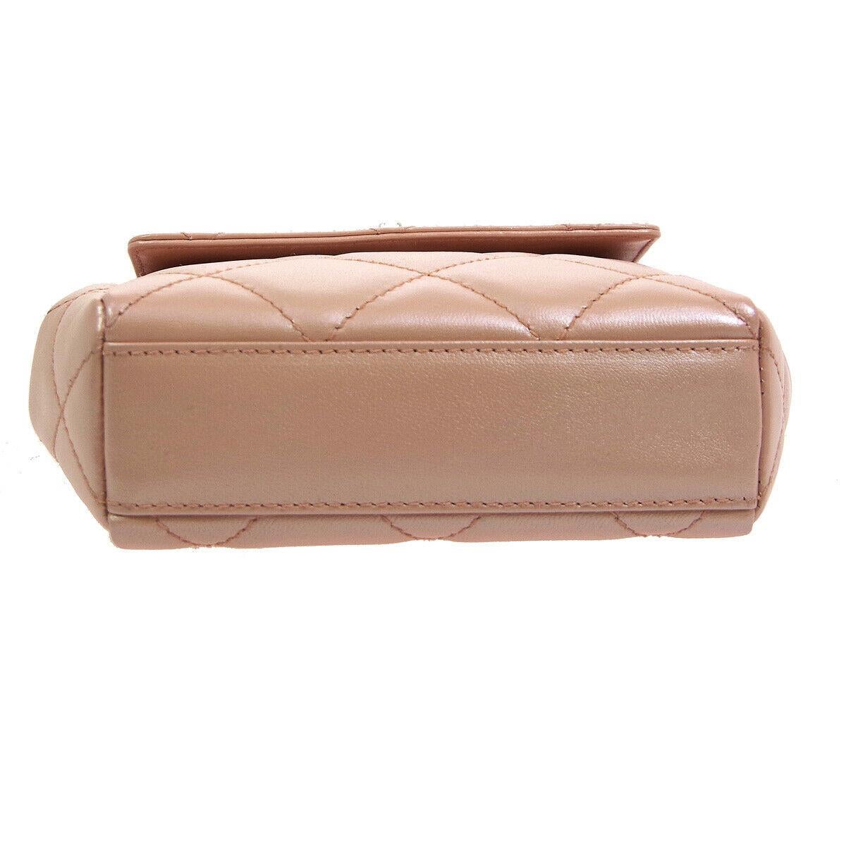 Brown Chanel Runway Iridescent Leather Silver Top Handle Satchel Evening Wristlet Bag