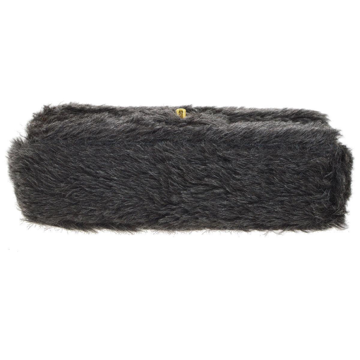 Black Chanel Runway Kelly Fantasy Rabbit Fur Top Handle Satchel Evening Bag in Box For Sale