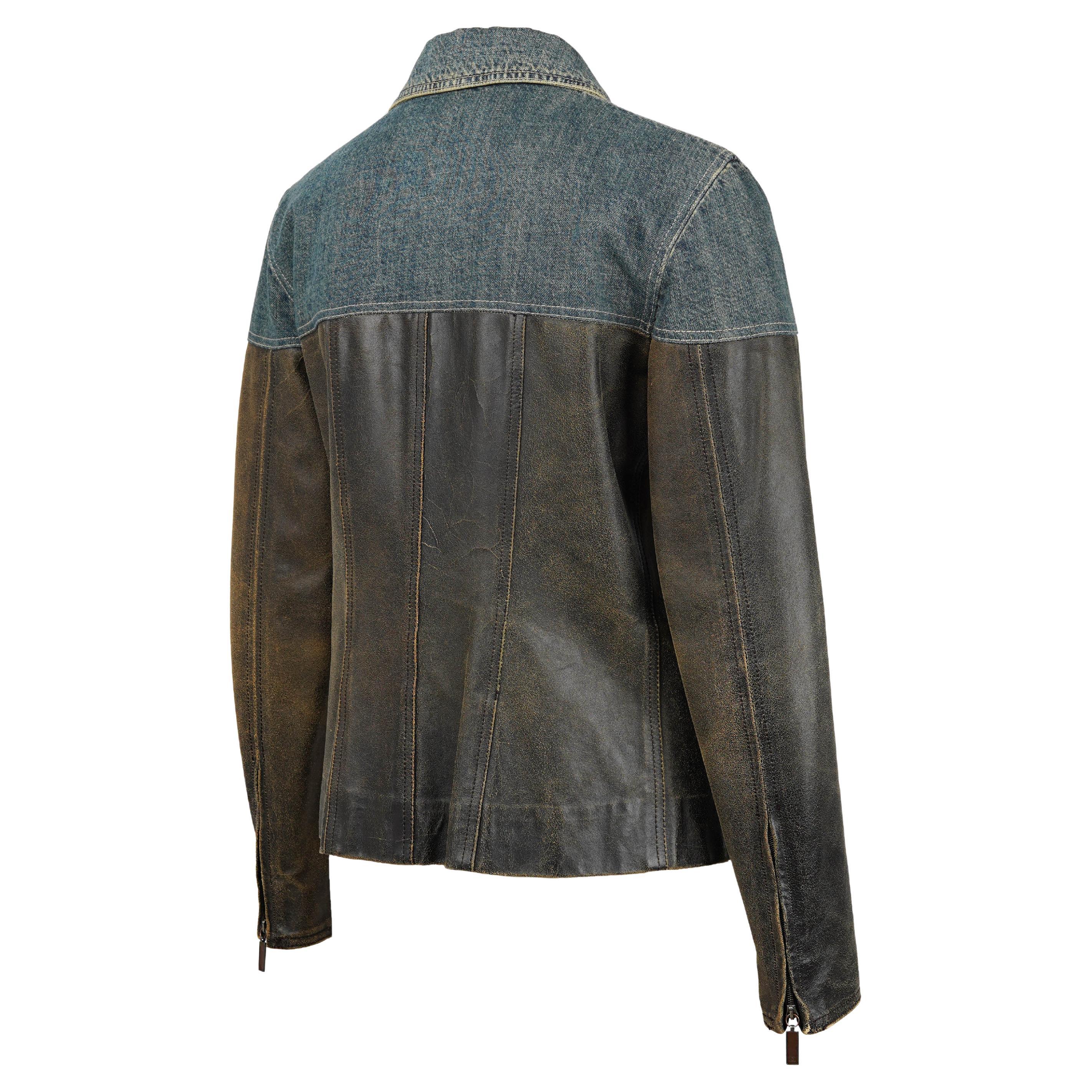 Chanel Runway Leather & Denim Jacket — Fall/Winter 2000, Look 38 Size M Damen im Angebot