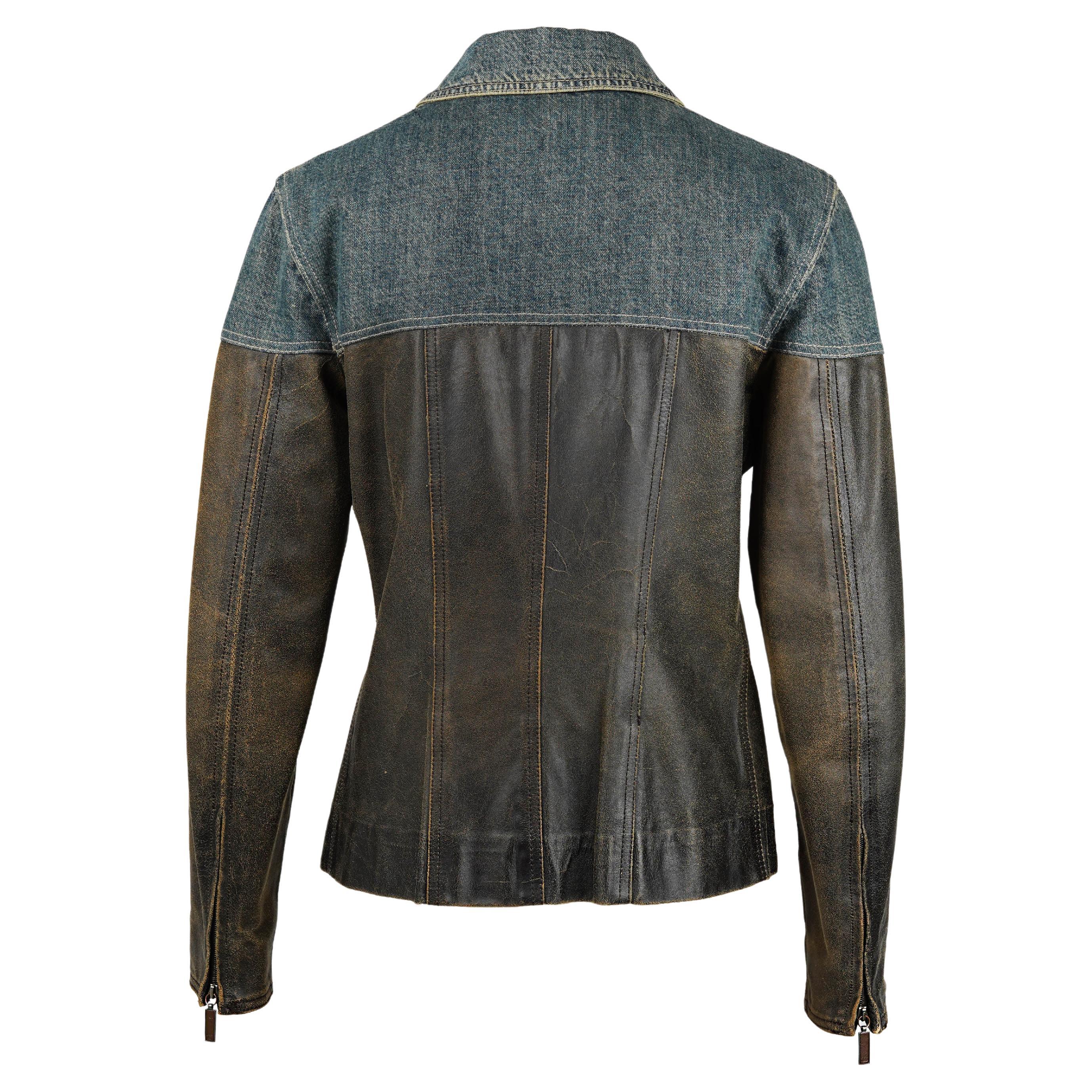 Chanel Runway Leather & Denim Jacket — Fall/Winter 2000, Look 38 Size M im Angebot 1