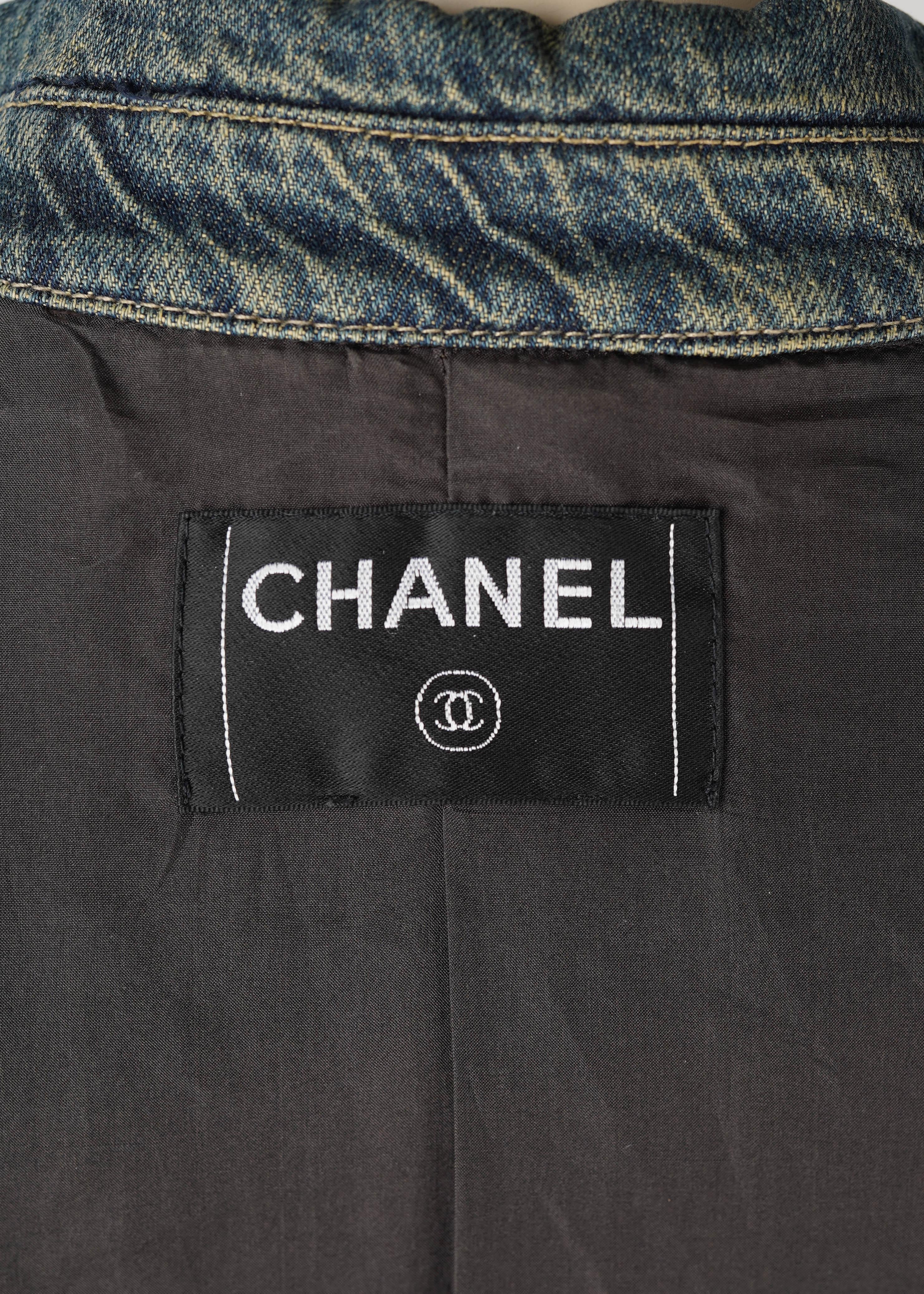 Chanel Runway Leather & Denim Jacket — Fall/Winter 2000, Look 38 Size M im Angebot 3