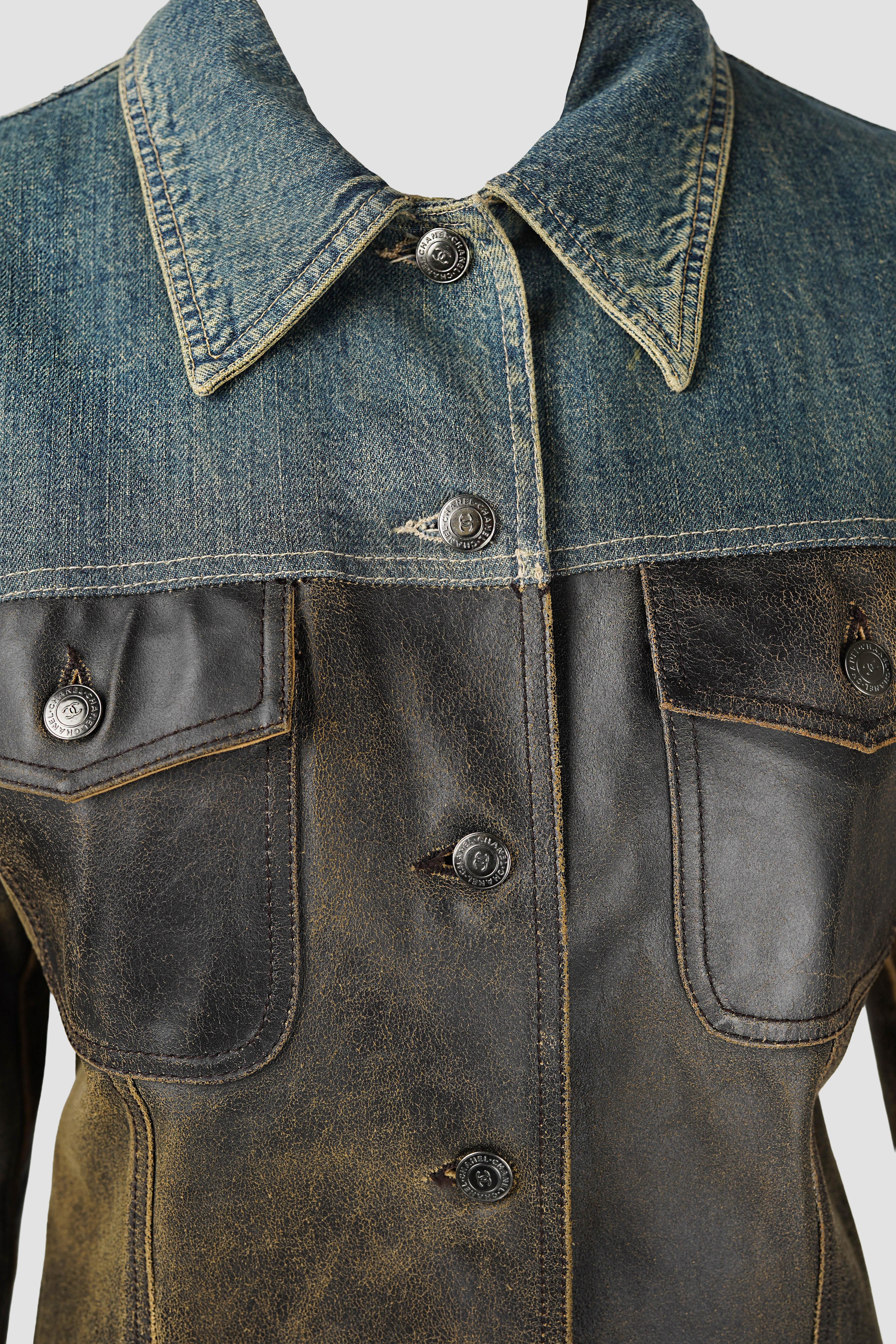 Chanel Runway Leather & Denim Jacket — Fall/Winter 2000, Look 38 Size M im Angebot 4