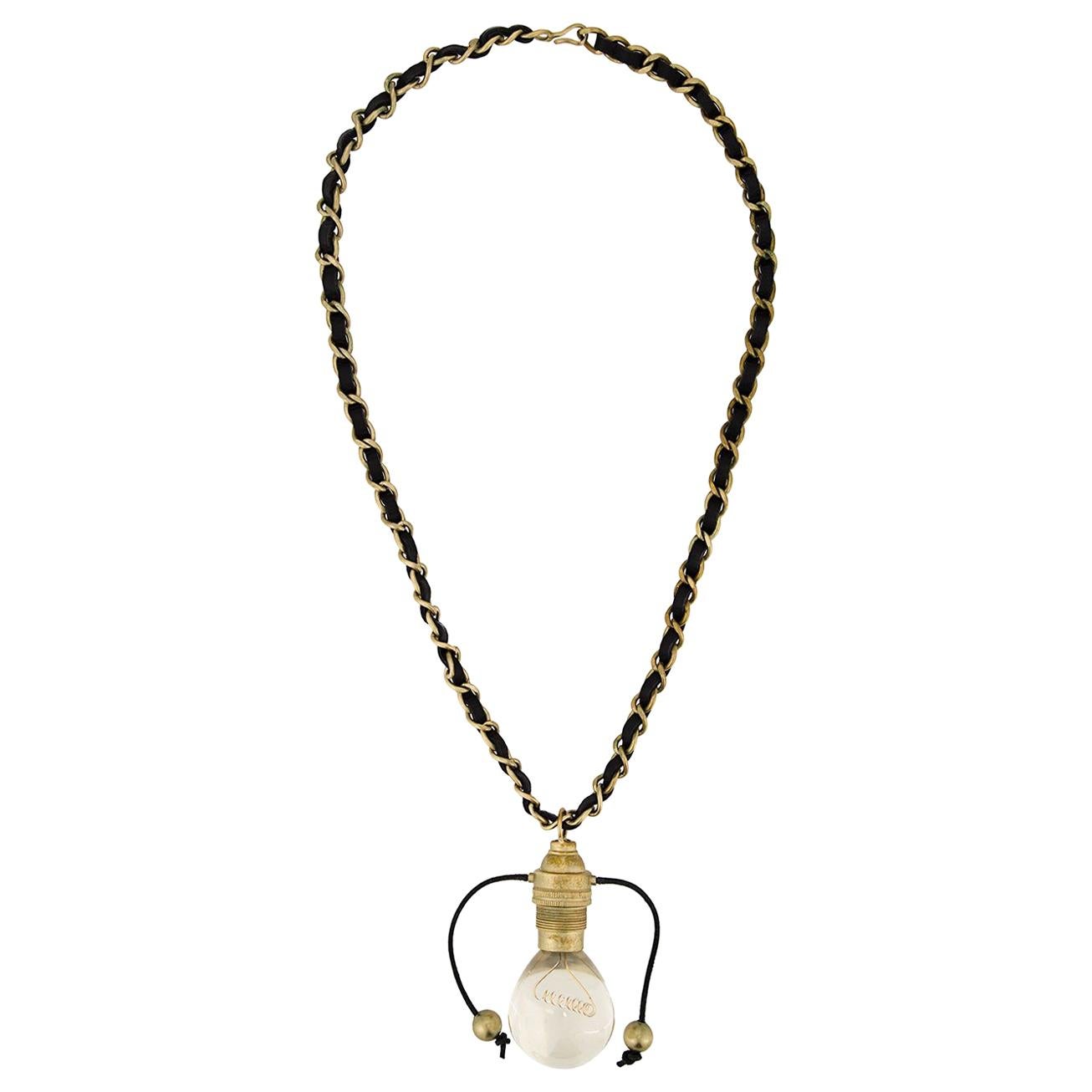 Chanel Runway Leather Gold Chain Light Bulb Evening Link Necklace in Box