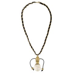 Chanel Runway Leather Gold Chain Light Bulb Evening Link Necklace in Box