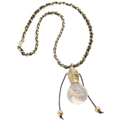 Antique CHANEL Runway Leather Gold Light Bulb Chain Necklace 1994