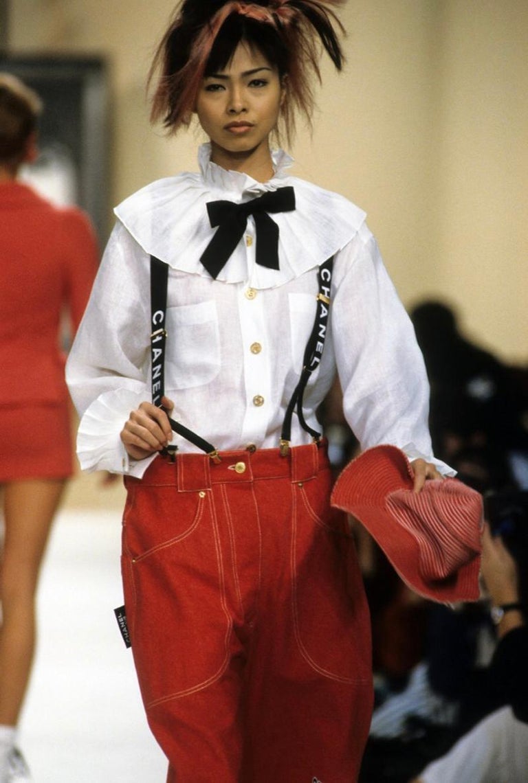 Chanel Runway Logo Suspenders, Spring-Summer 1994 at 1stDibs  chanel  spring summer 1994, 1994 clothing styles, 90s chanel runway