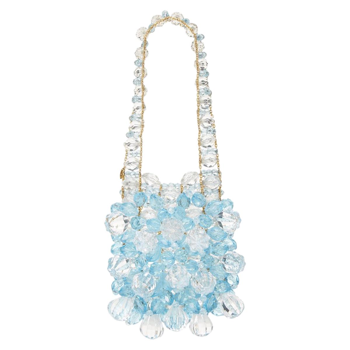 Chanel Lucite Bead Evening Clear Blue Gold Small Top Handle Shoulder Bag