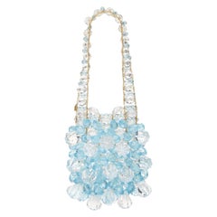 Chanel Lucite Bead Evening Clear Blau Gold Small Top Handle Umhängetasche