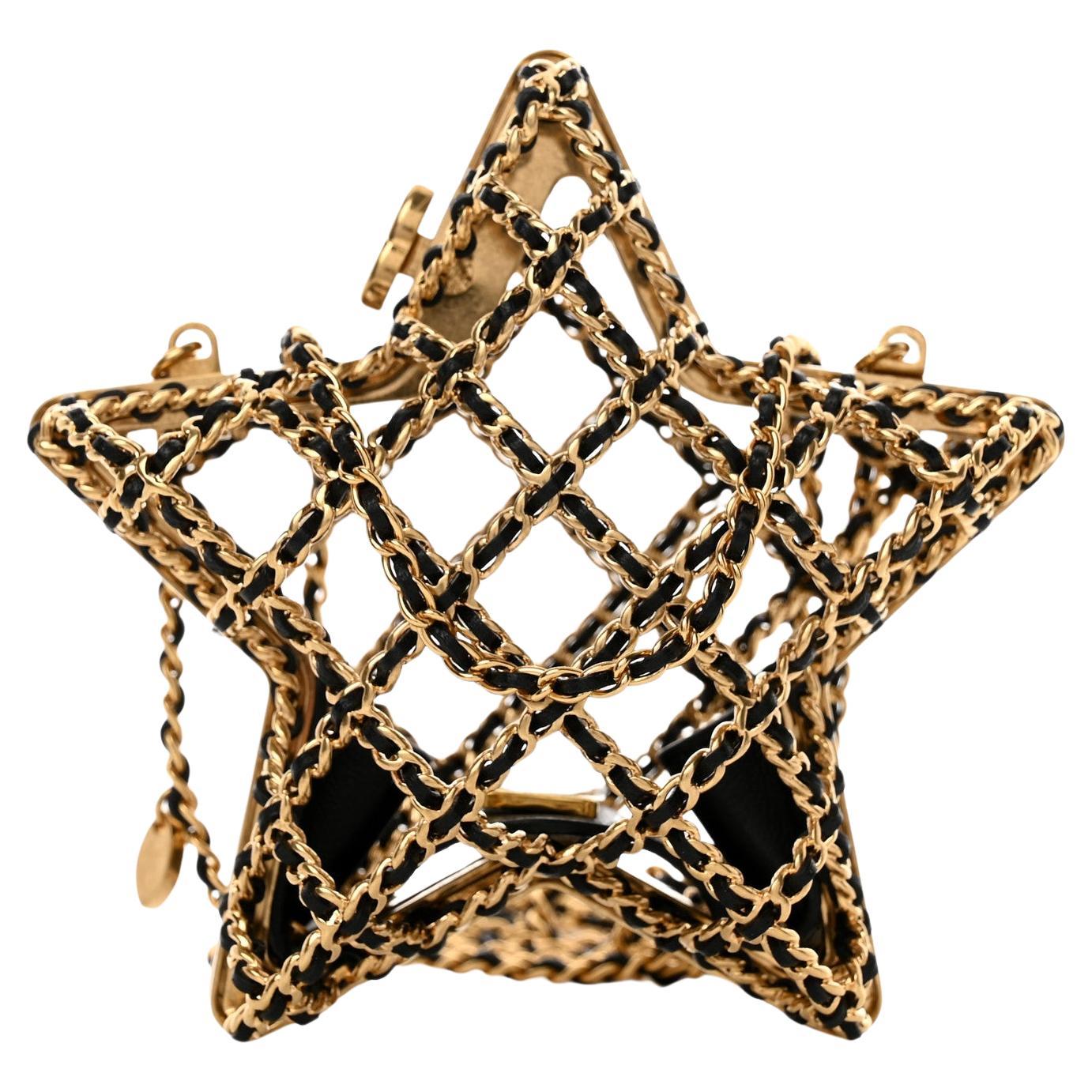 Chanel Laufsteg Metall Gold Käfig Stern Minaudiere Mini Umhängetasche Clutch Bag im Angebot