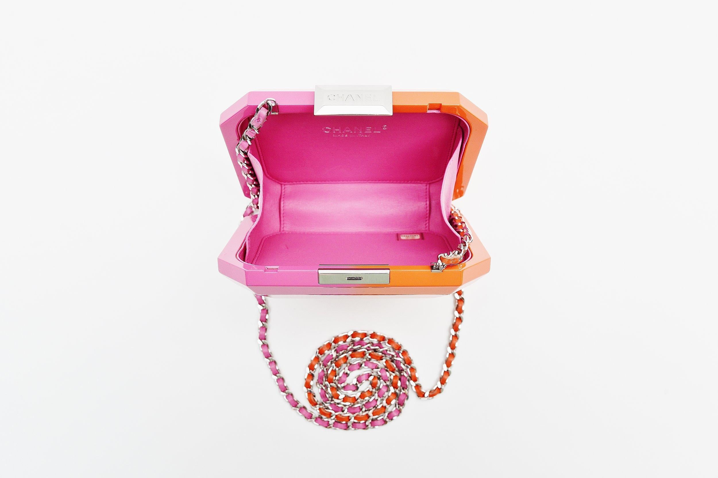 Chanel Runway Minaudière Ombre Pink & Orange Hard Shell Handbag Clutch 2