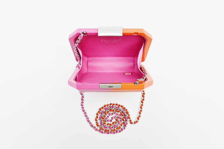 Chanel Runway Minaudière Ombre Pink & Orange Hard Shell Handbag Clutch